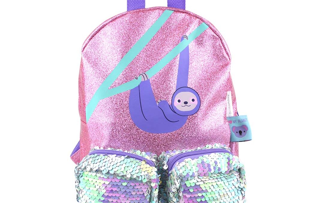 Reversible Sequins Glitter Backpack Kid Animal Sloth Illustration colorful