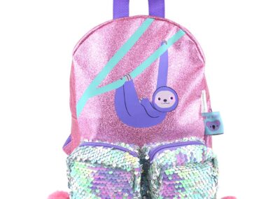 Reversible Sequins Glitter Backpack Kid Animal Sloth Illustration colorful