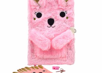 Kid Diary Notebook  Glitter Fluffy Plush Pink Koala Design
